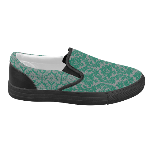 autumn fall colors green grey damask Women's Slip-on Canvas Shoes (Model 019)