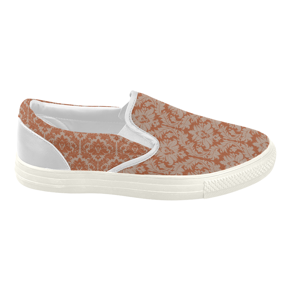 autumn fall colors red beige damask Women's Slip-on Canvas Shoes (Model 019)