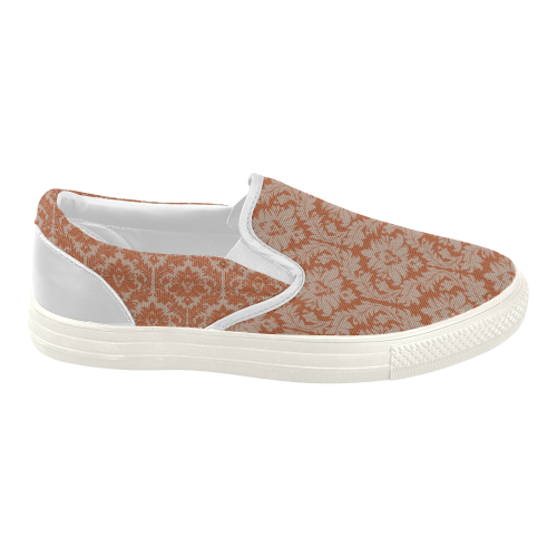 autumn fall colors red beige damask Women's Slip-on Canvas Shoes (Model 019)