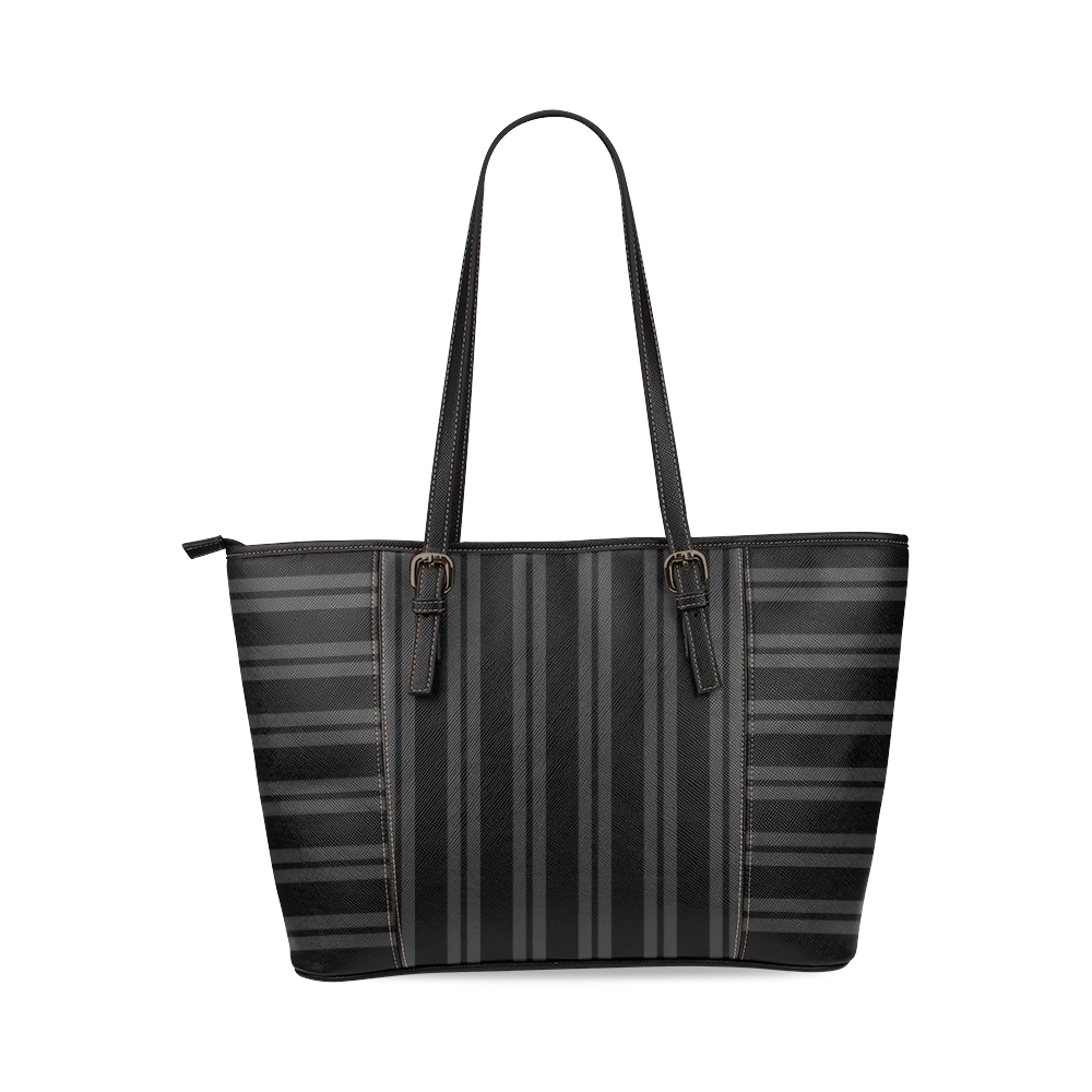 Gray/Black Stripes Leather Tote Bag/Large (Model 1640) | ID: D598069