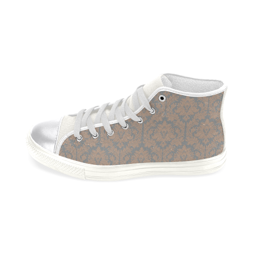 autumn fall colors beige grey damask Women's Classic High Top Canvas Shoes (Model 017)
