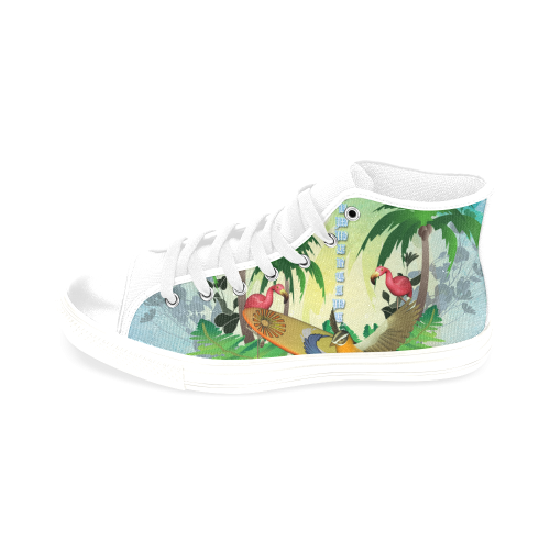 Tropical design with surfboard, palm and flamingo Men’s Classic High Top Canvas Shoes /Large Size (Model 017)