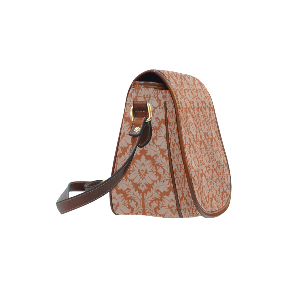 autumn fall colors red beige damask Saddle Bag/Small (Model 1649) Full Customization