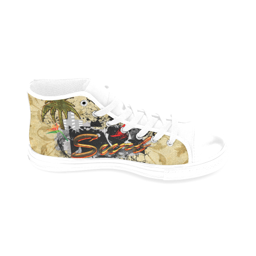 Surfing, surfdesign with surfboard and palm Men’s Classic High Top Canvas Shoes /Large Size (Model 017)