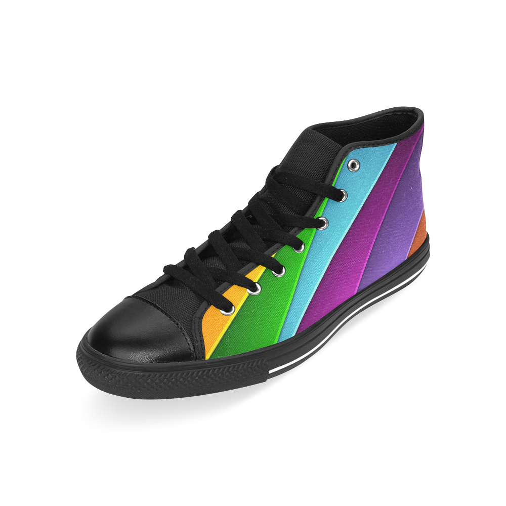 Layered Rainbow Men’s Classic High Top Canvas Shoes /Large Size (Model 017)