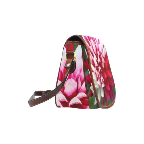 Red White Dahlia Floral Saddle Bag/Small (Model 1649) Full Customization
