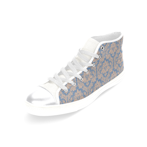 autumn fall colors beige blue damask Women's Classic High Top Canvas Shoes (Model 017)