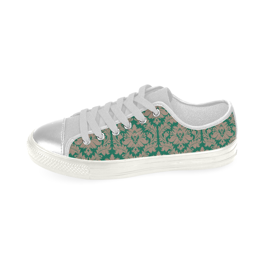 autumn fall colors green beige damask Women's Classic Canvas Shoes (Model 018)