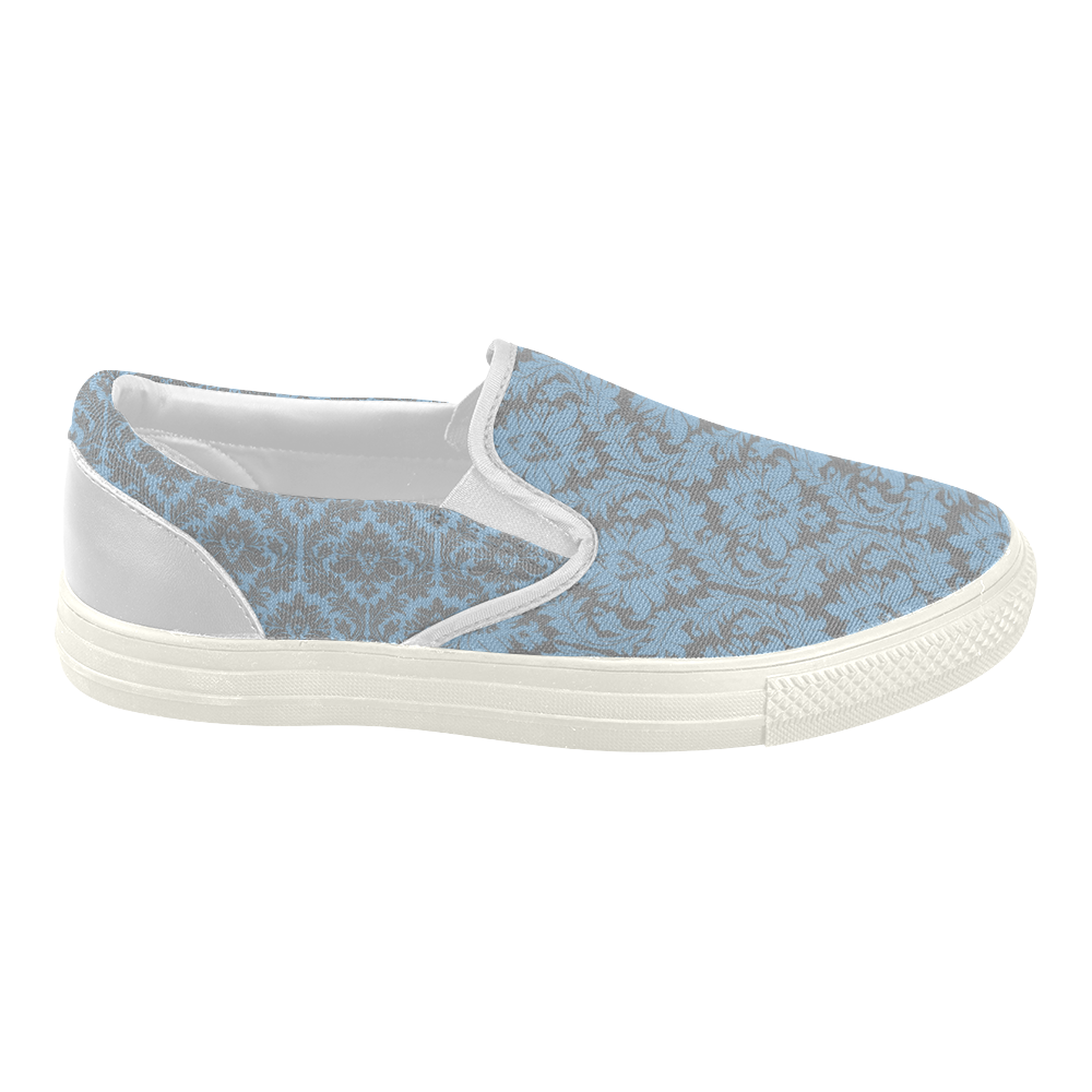 autumn fall colors grey blue damask Women's Slip-on Canvas Shoes (Model 019)