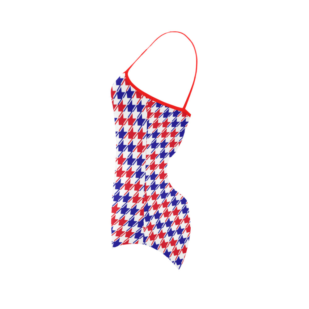 Patriotic Houndstooth Checks by ArtformDesigns Strap Swimsuit ( Model S05)