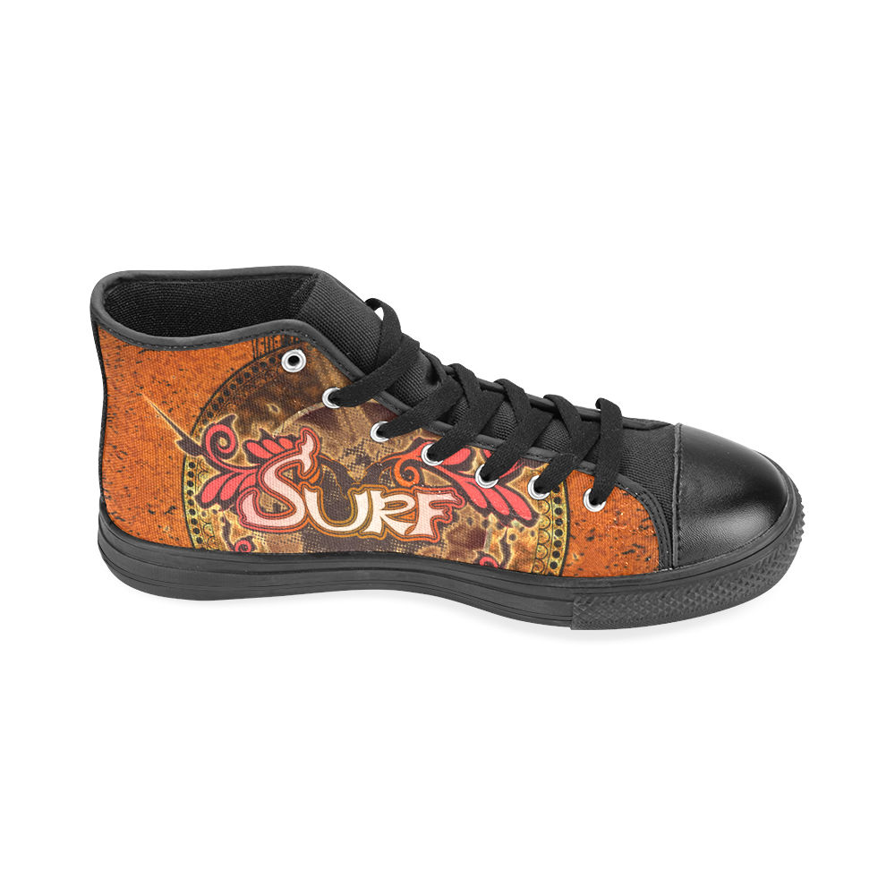 Surfing, surf design with surfboard Men’s Classic High Top Canvas Shoes /Large Size (Model 017)