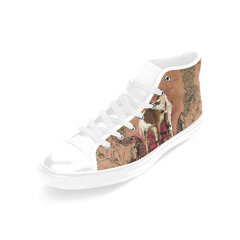 Amazing horse with flowers Men’s Classic High Top Canvas Shoes /Large Size (Model 017)