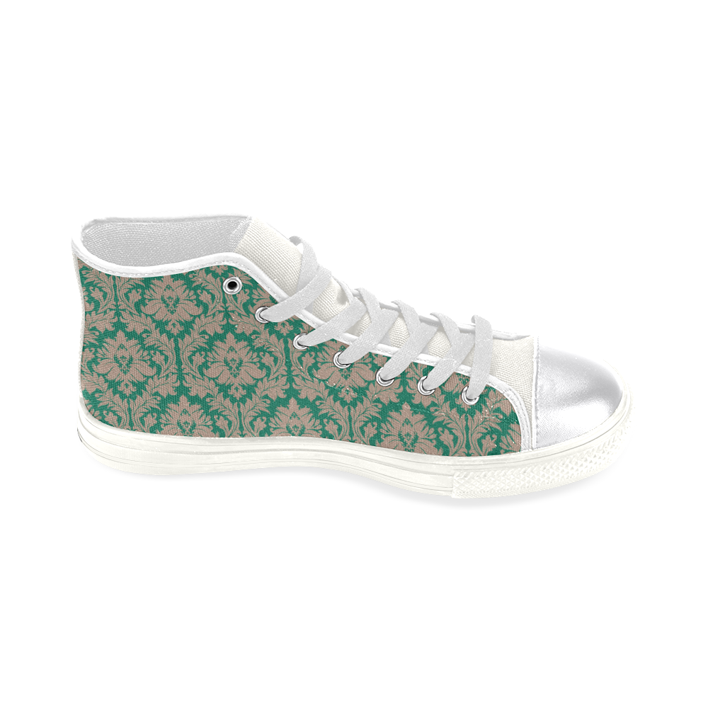 autumn fall colors green beige damask Women's Classic High Top Canvas Shoes (Model 017)