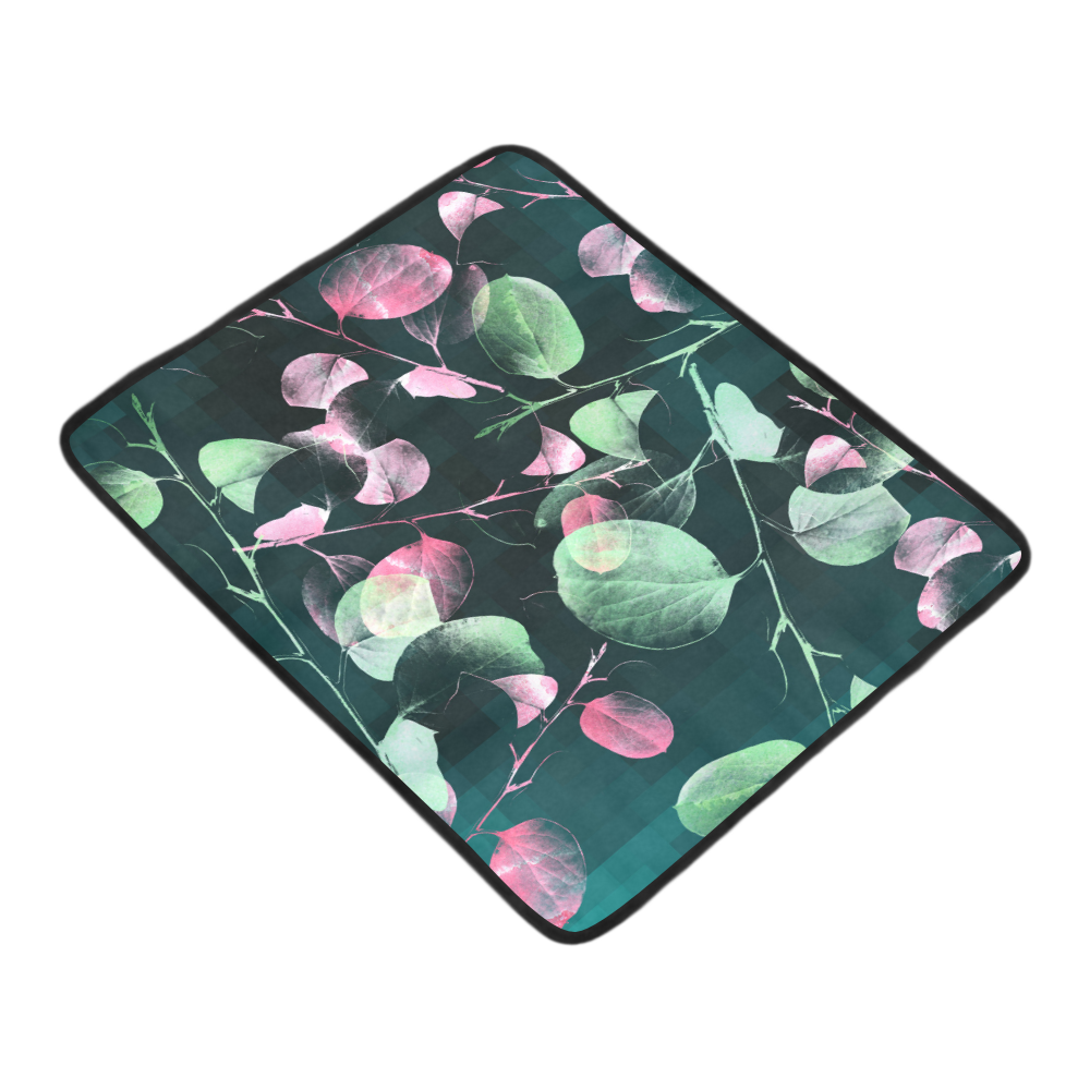 Modern Green and Pink Leaves Beach Mat 78"x 60"