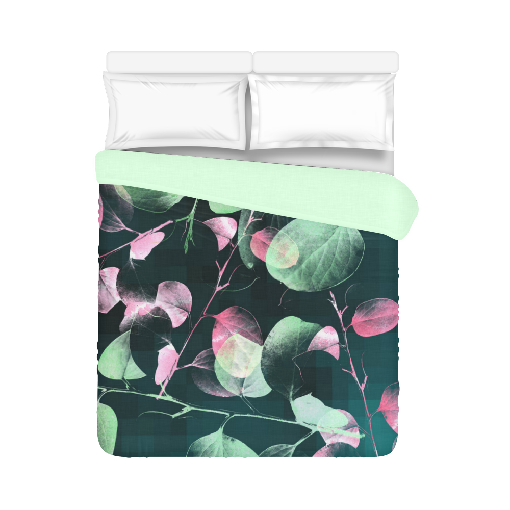 Modern Green and Pink Leaves Duvet Cover 86"x70" ( All-over-print)
