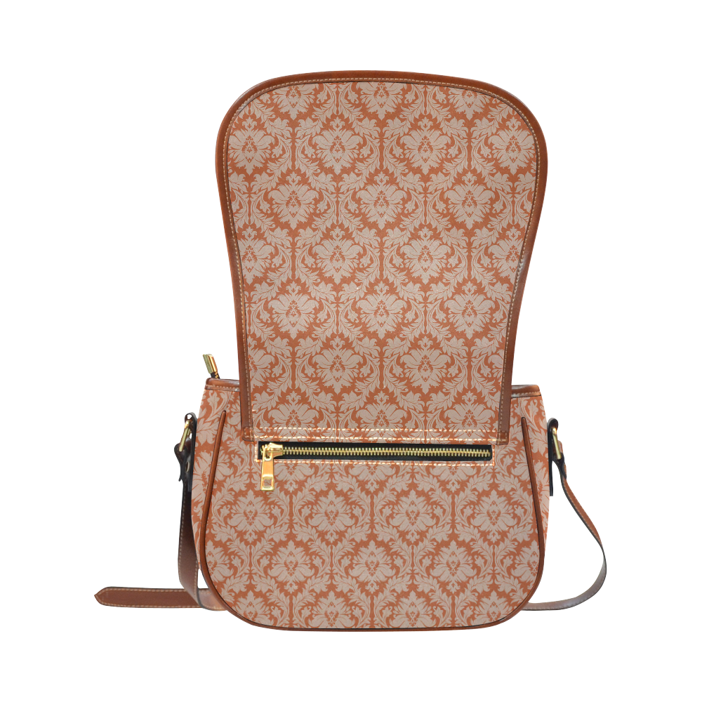 autumn fall colors red beige damask Saddle Bag/Small (Model 1649) Full Customization