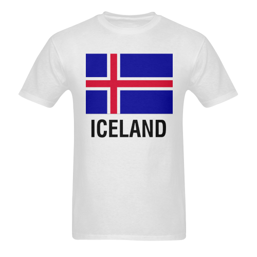 Icelandic Flag TEXT ICELAND Men's T-Shirt in USA Size (Two Sides Printing)