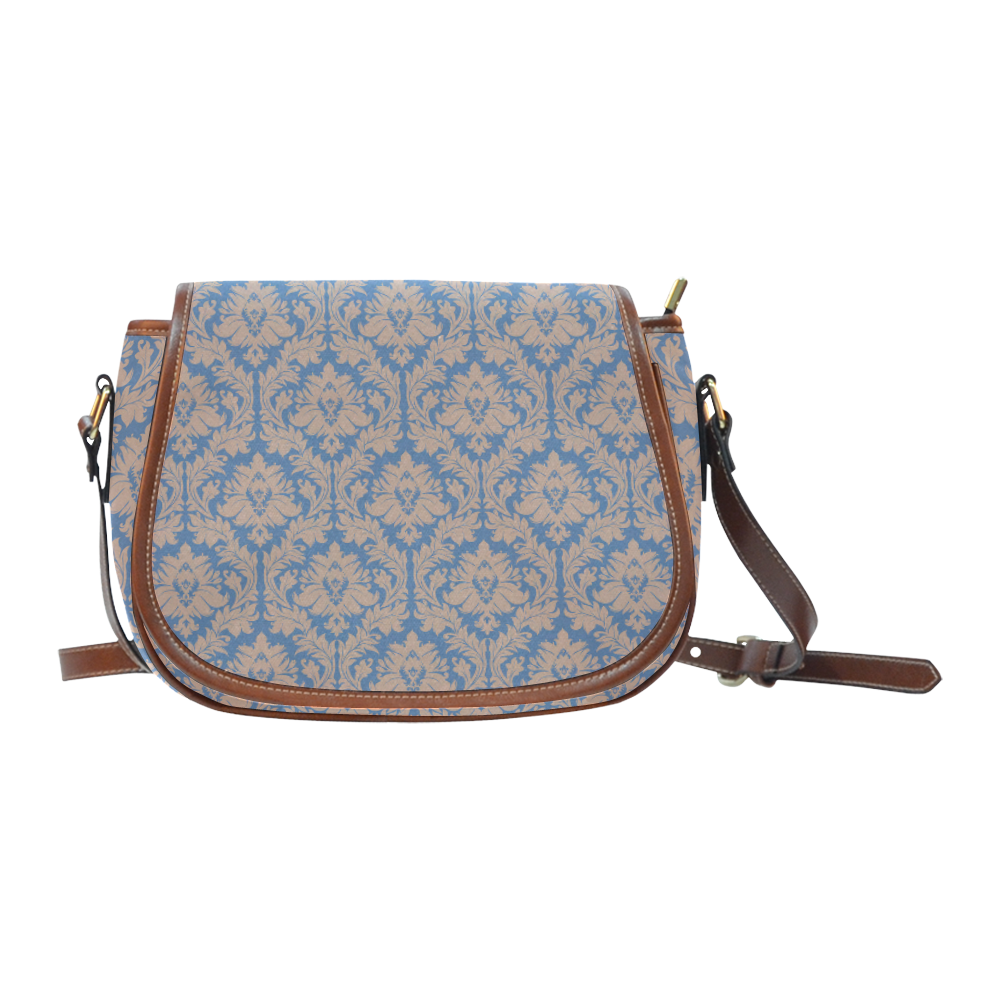 autumn fall colors beige blue damask Saddle Bag/Small (Model 1649) Full Customization