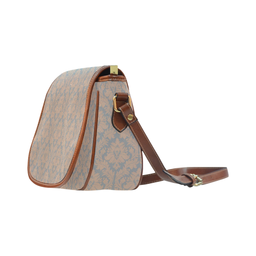 autumn fall colors beige grey damask Saddle Bag/Small (Model 1649) Full Customization