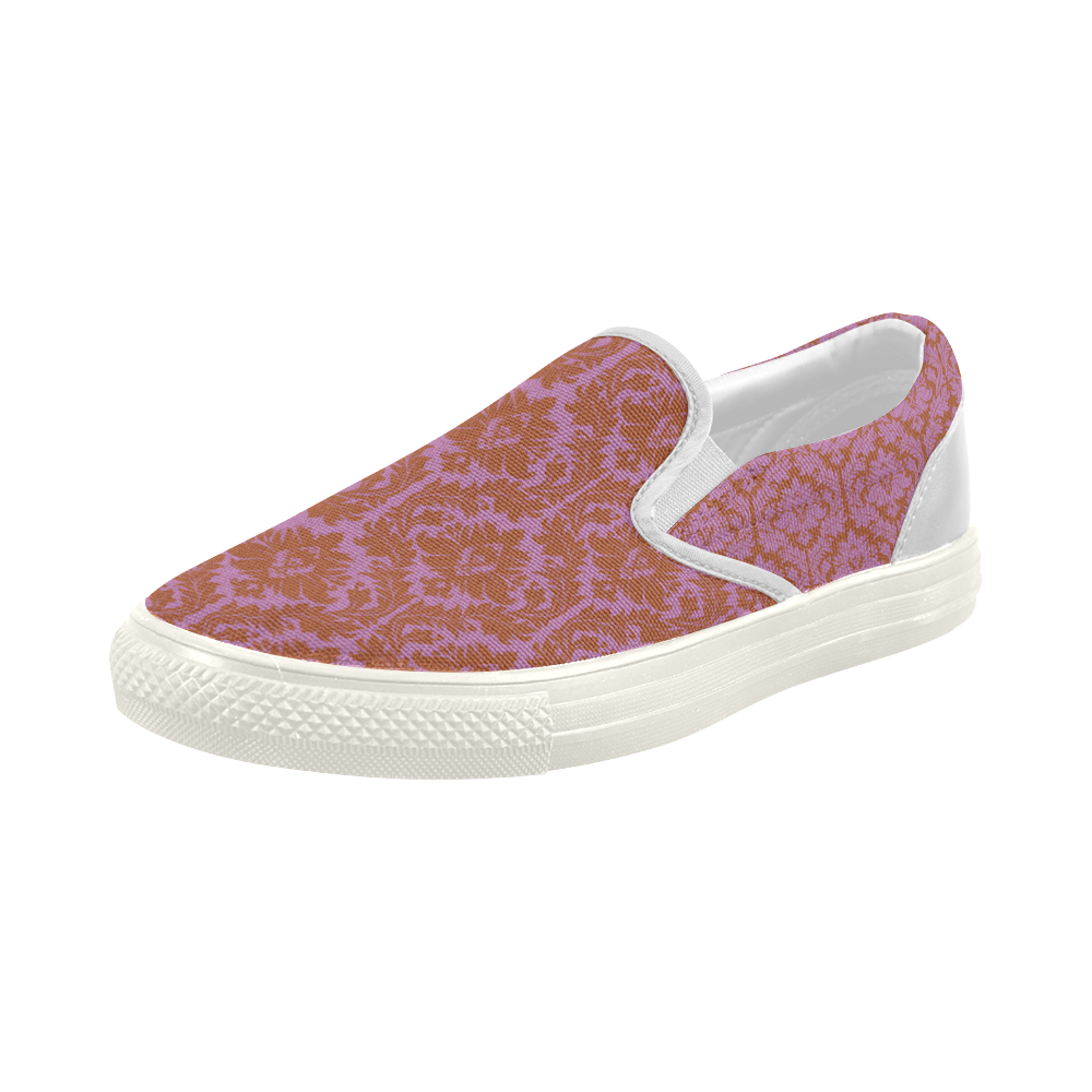 autumn fall colors pink red damask Women's Slip-on Canvas Shoes (Model 019)