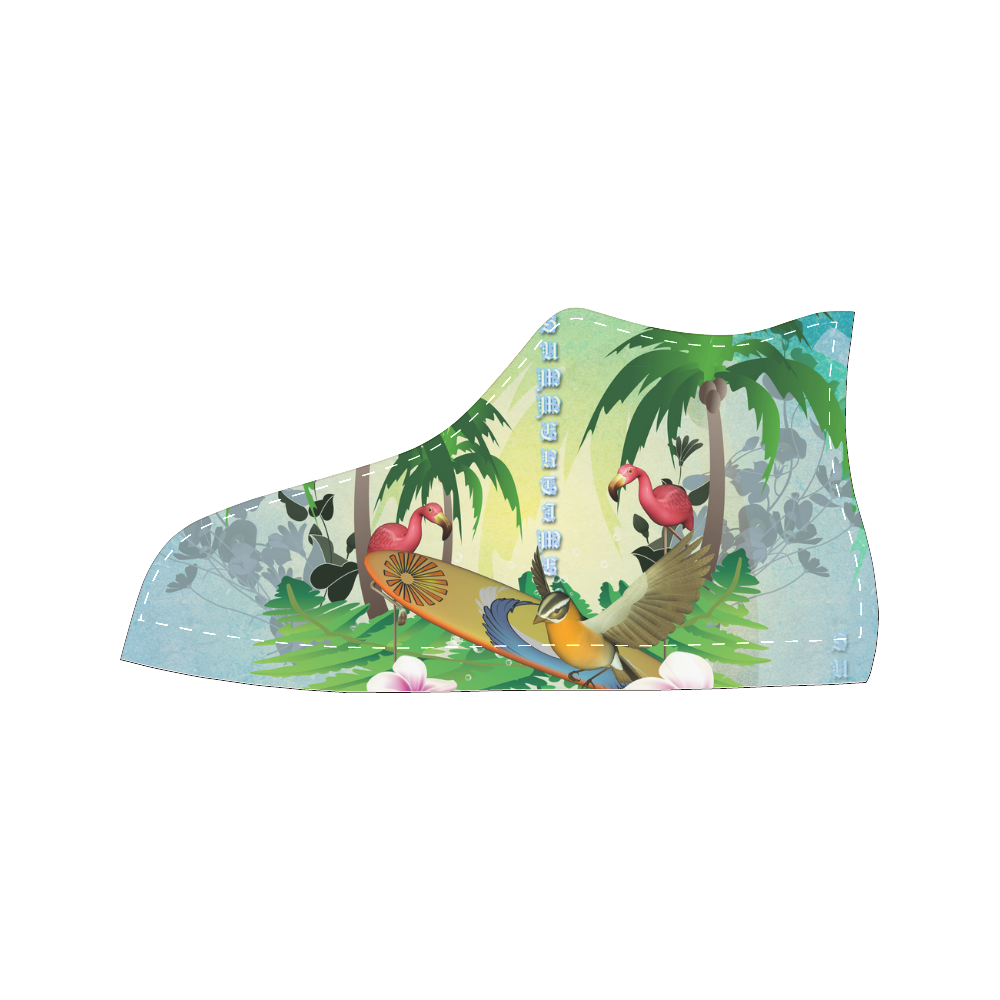 Tropical design with surfboard, palm and flamingo Men’s Classic High Top Canvas Shoes /Large Size (Model 017)
