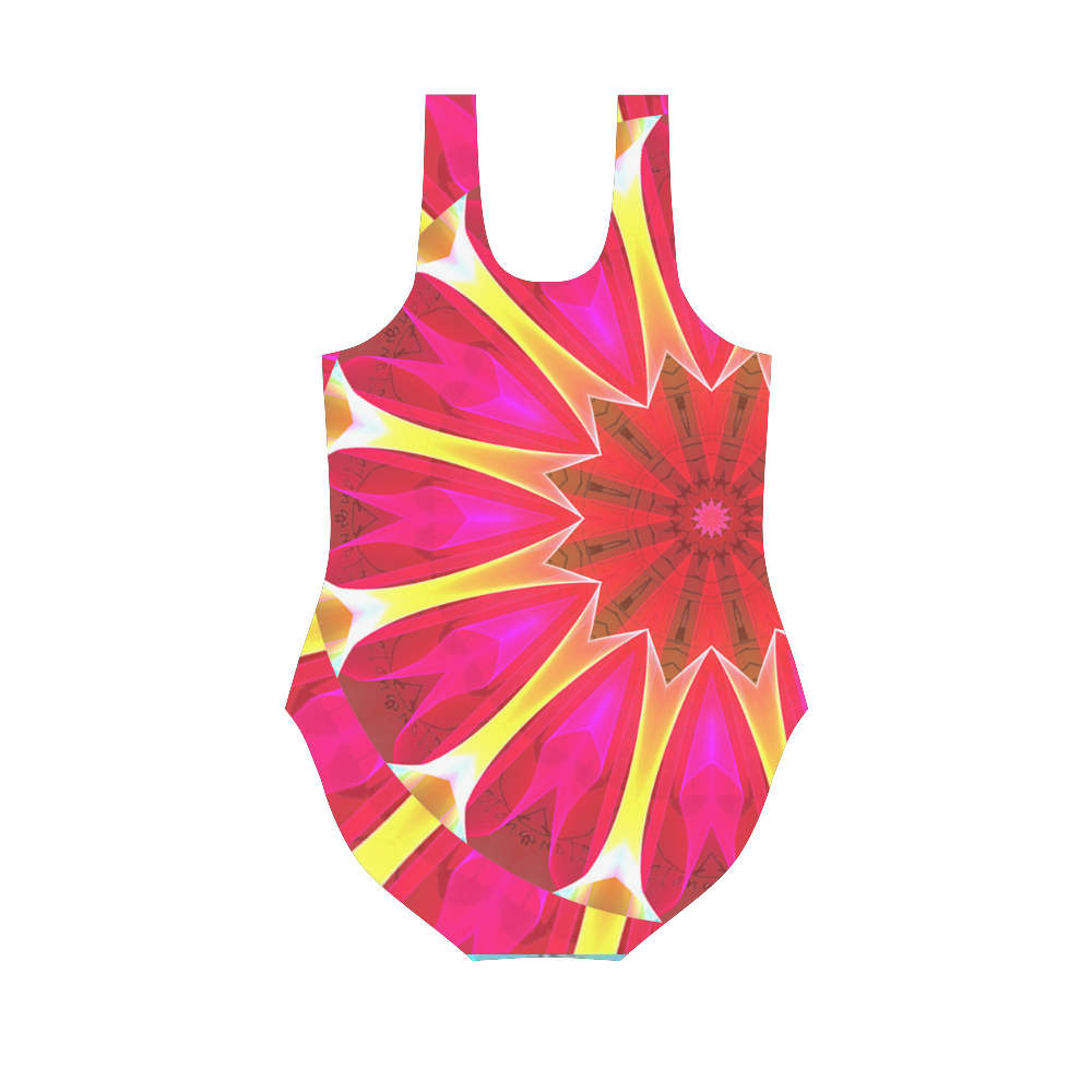 Cherry Daffodil Abstract Modern Pink Flowers Zen Vest One Piece Swimsuit (Model S04)