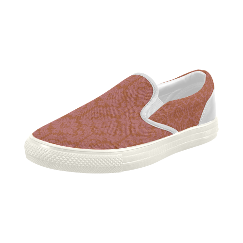 autumn fall color red damask Women's Slip-on Canvas Shoes (Model 019)