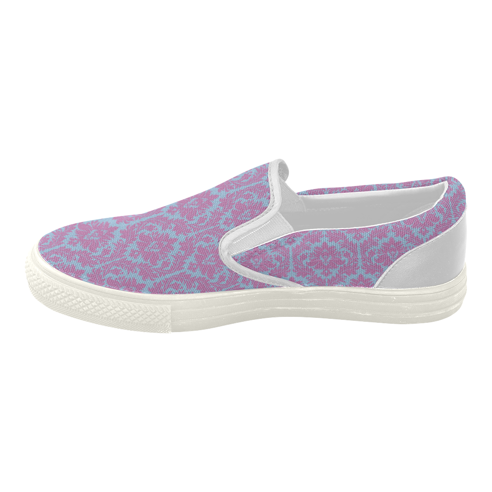 autumn fall colors pink blue damask Women's Slip-on Canvas Shoes (Model 019)