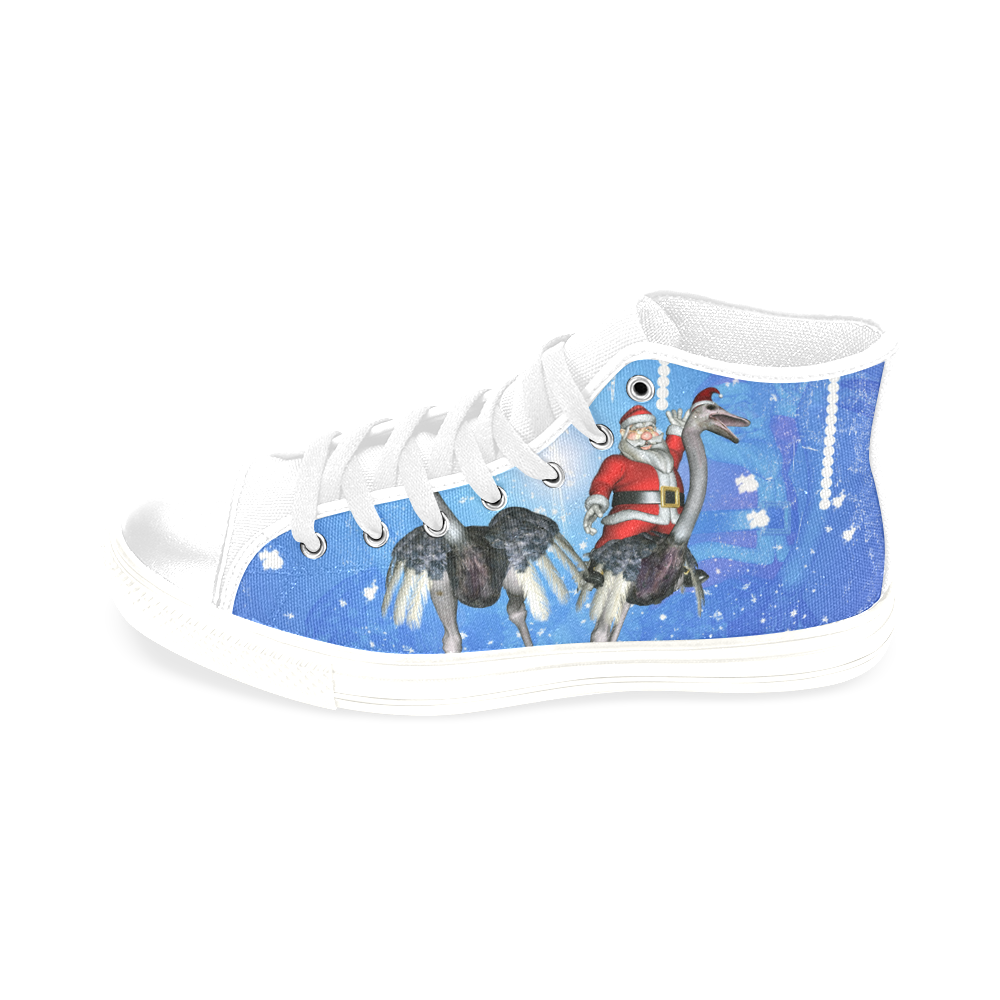 Funny ostrich with Santa Claus Men’s Classic High Top Canvas Shoes /Large Size (Model 017)