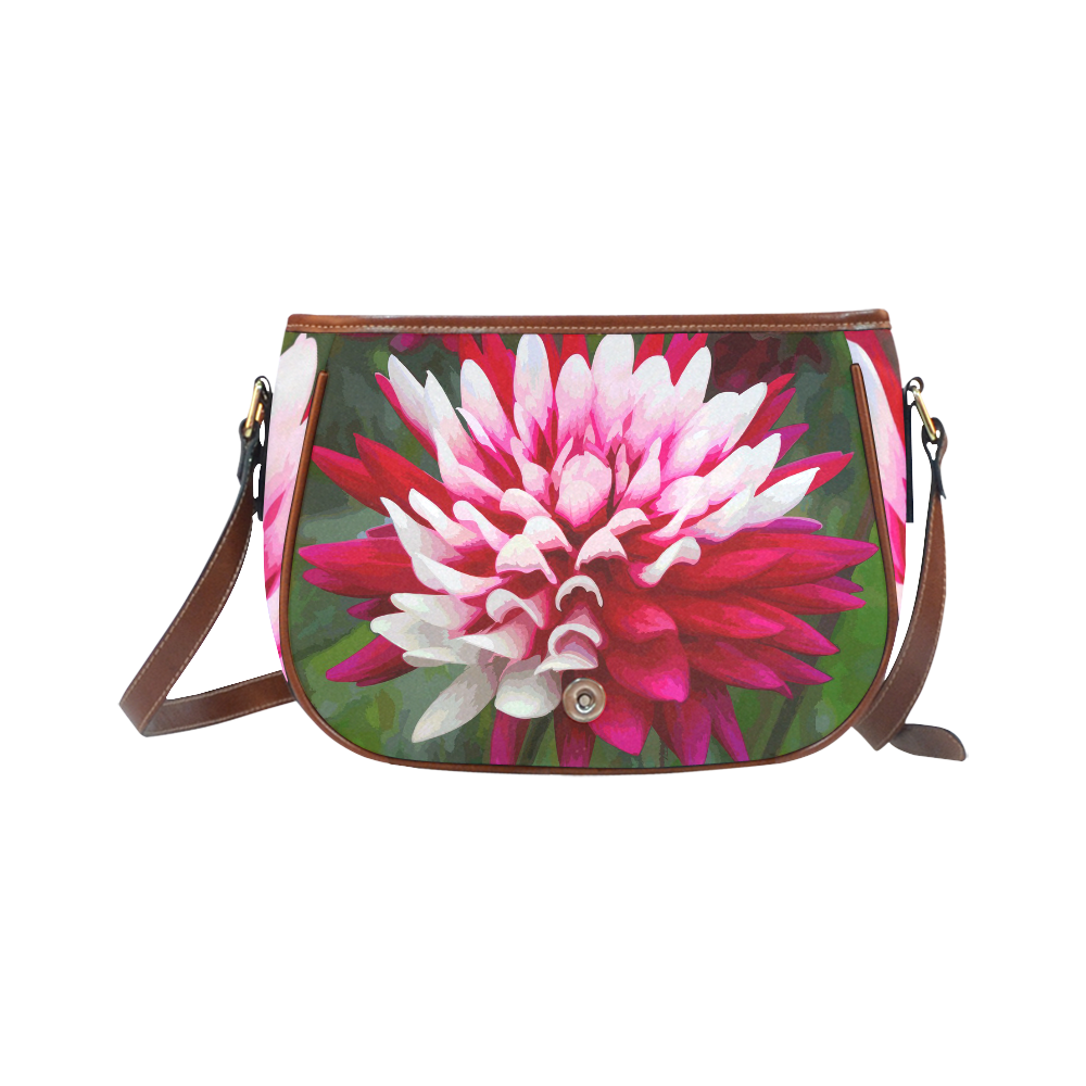 Red White Dahlia Floral Saddle Bag/Small (Model 1649) Full Customization