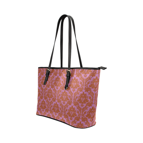 autumn fall colors pink red damask Leather Tote Bag/Small (Model 1651)
