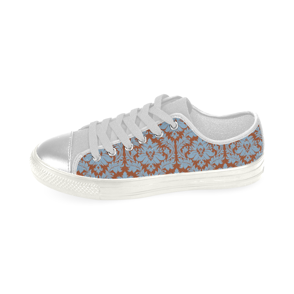 autumn fall color brick red blue damask Women's Classic Canvas Shoes (Model 018)