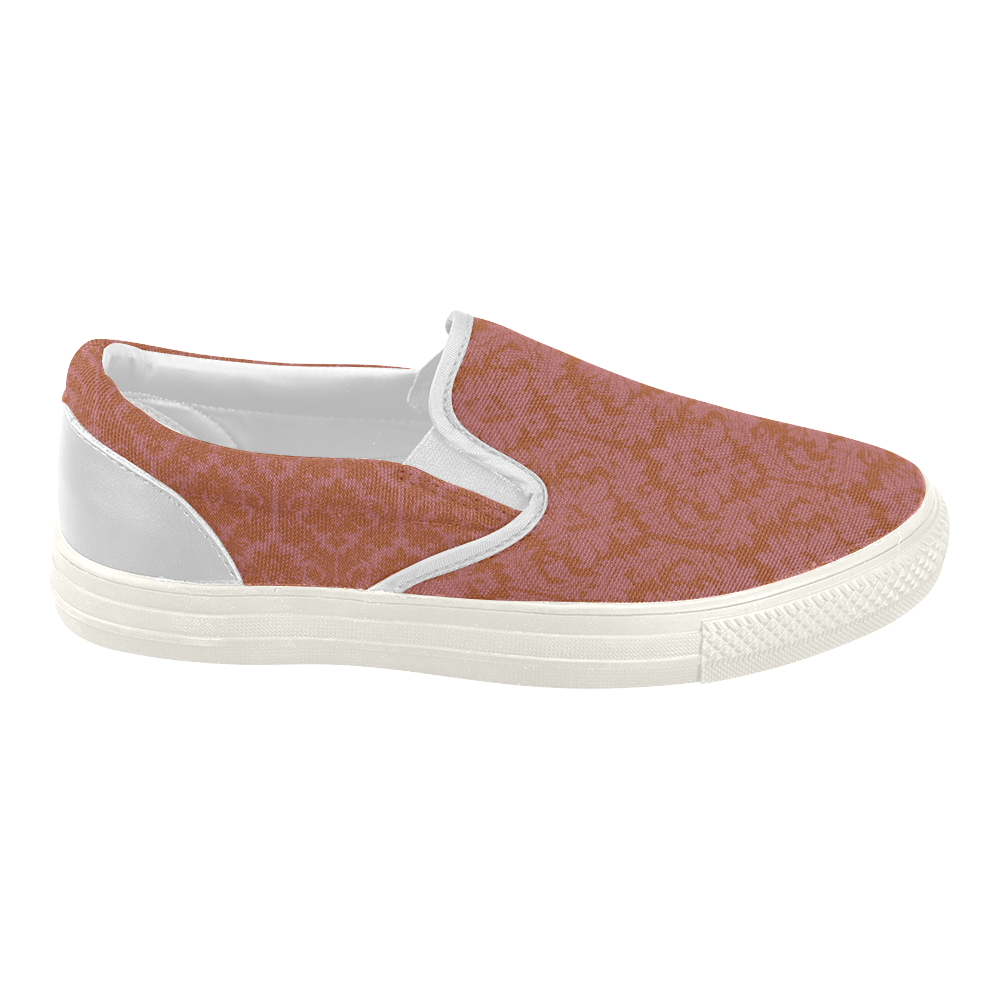 autumn fall color red damask Women's Slip-on Canvas Shoes (Model 019)