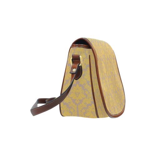 autumn fall colors yellow beige damask Saddle Bag/Small (Model 1649) Full Customization