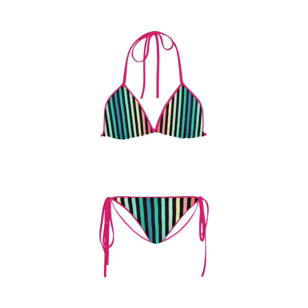 Rainbow Stripes Custom Bikini Swimsuit ID D596025
