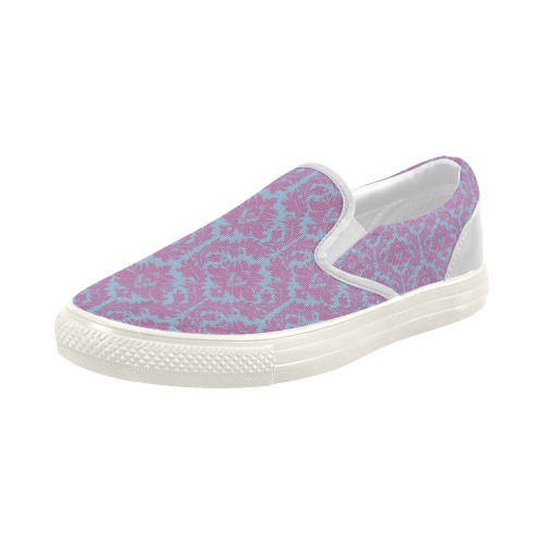 autumn fall colors pink blue damask Women's Slip-on Canvas Shoes (Model 019)