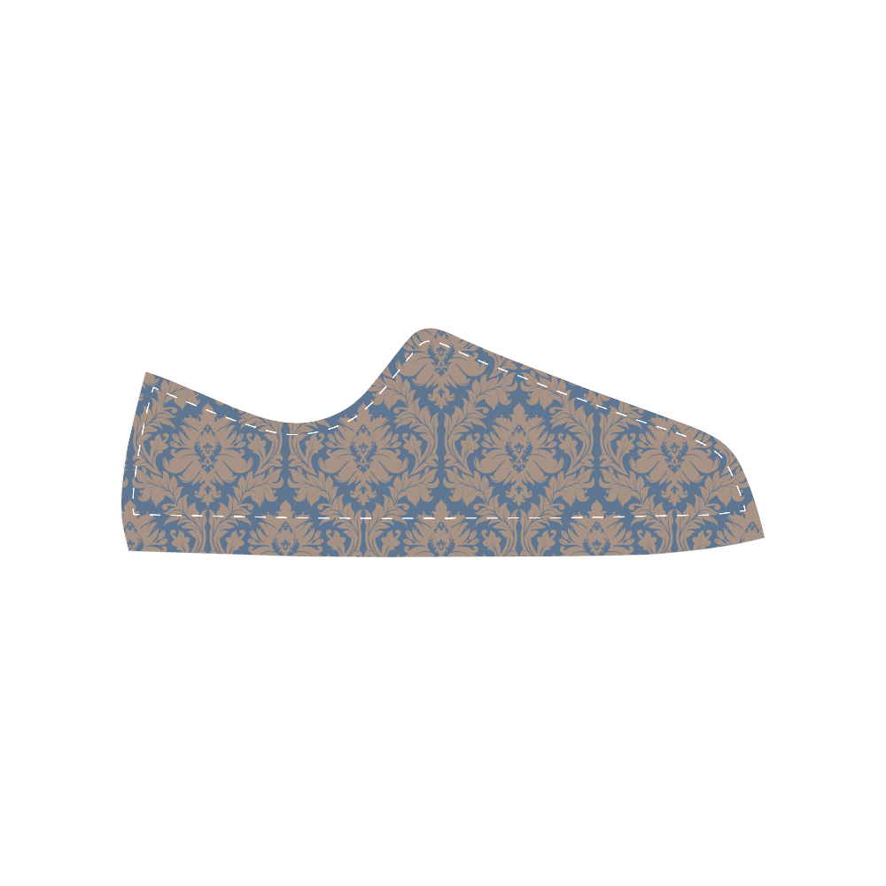 autumn fall colors beige blue damask Women's Classic Canvas Shoes (Model 018)