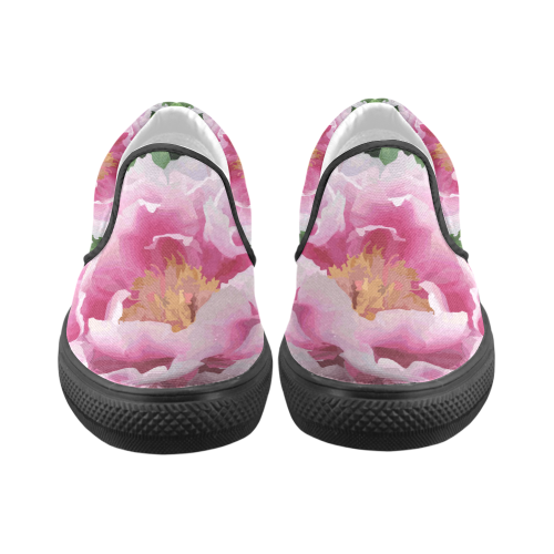 Pink Peony Floral Women's Unusual Slip-on Canvas Shoes (Model 019)