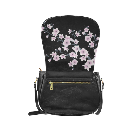 Cherry Blossoms Sakura Floral Pink Black Classic Saddle Bag/Large (Model 1648)