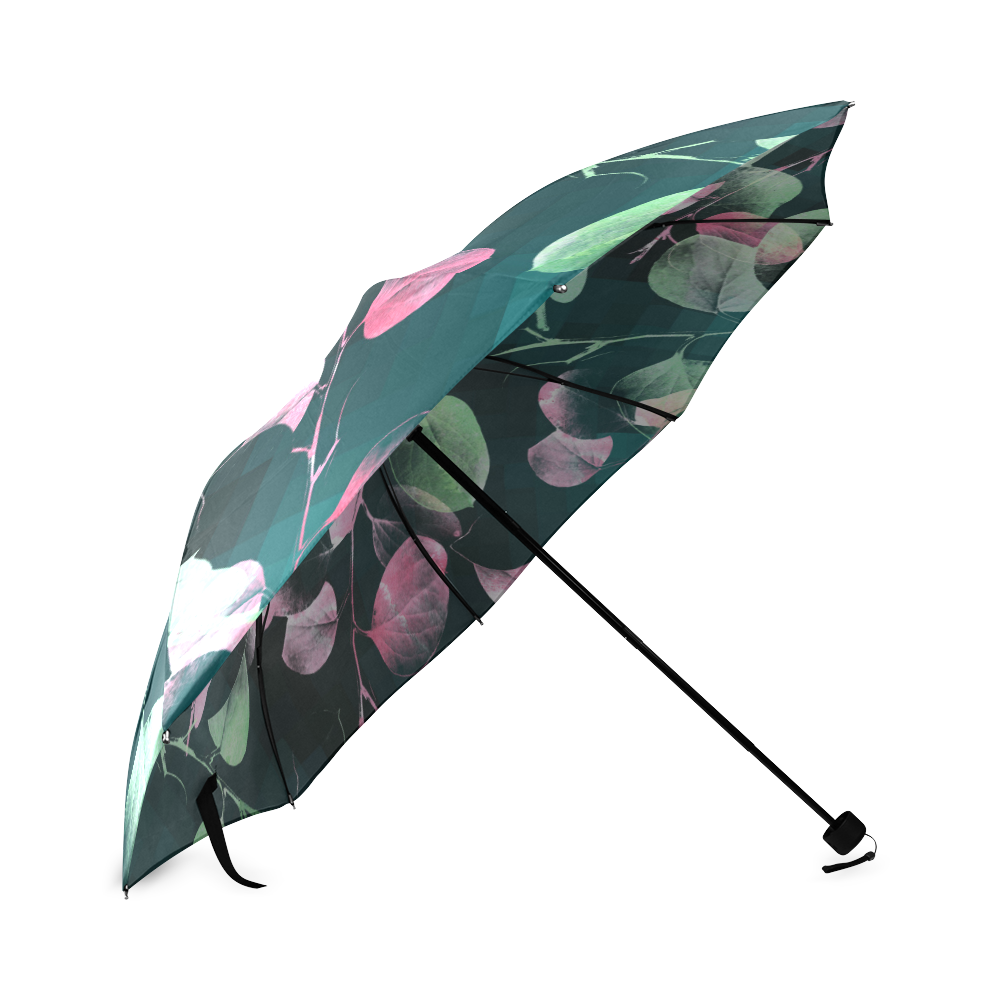 Modern Green and Pink Leaves Foldable Umbrella (Model U01)