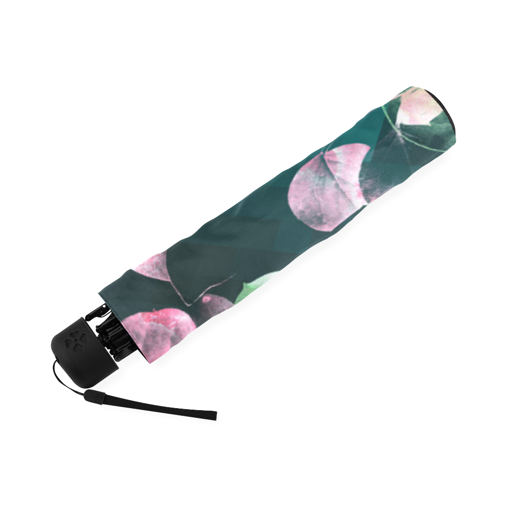 Modern Green and Pink Leaves Foldable Umbrella (Model U01)