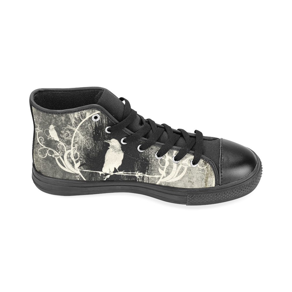 The crow with flowers, vintage design Men’s Classic High Top Canvas Shoes /Large Size (Model 017)