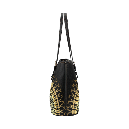 Gold Black Mandala Elegant Leather Tote Bag/Large (Model 1651)