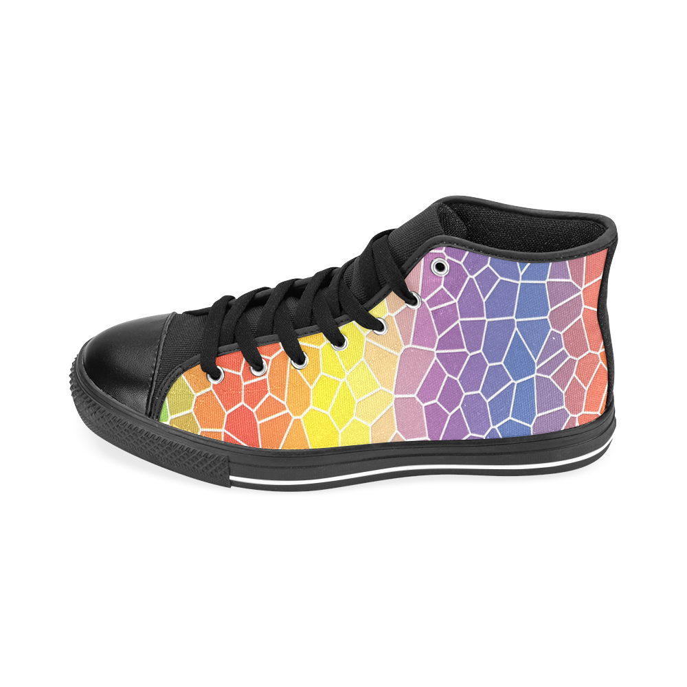 Mosaic Rainbow Men’s Classic High Top Canvas Shoes /Large Size (Model 017)