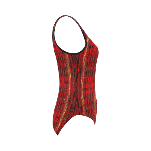 Red Gold, Old Oriental Pattern Vest One Piece Swimsuit (Model S04)