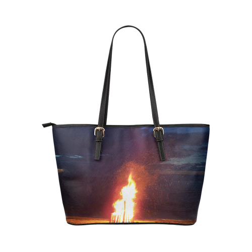 Beach Bonfire Blazing Leather Tote Bag/Small (Model 1651)