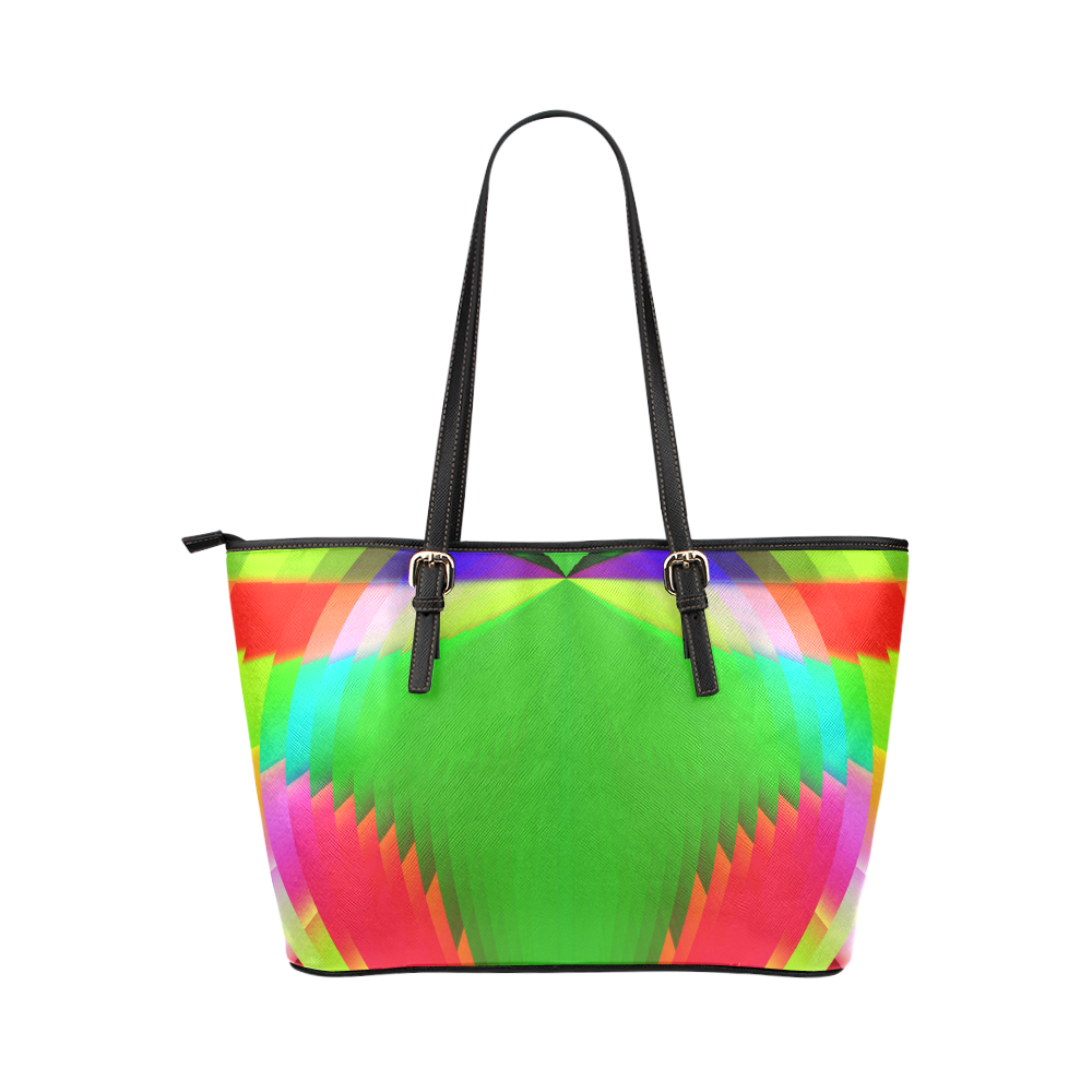 Colorful Abstract Butterfly with Flower Leather Tote Bag/Small (Model 1651)