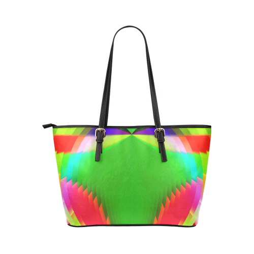 Colorful Abstract Butterfly with Flower Leather Tote Bag/Small (Model 1651)