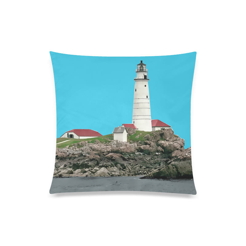 Boston Harbor Lighthouse Custom Zippered Pillow Case 20"x20"(Twin Sides)
