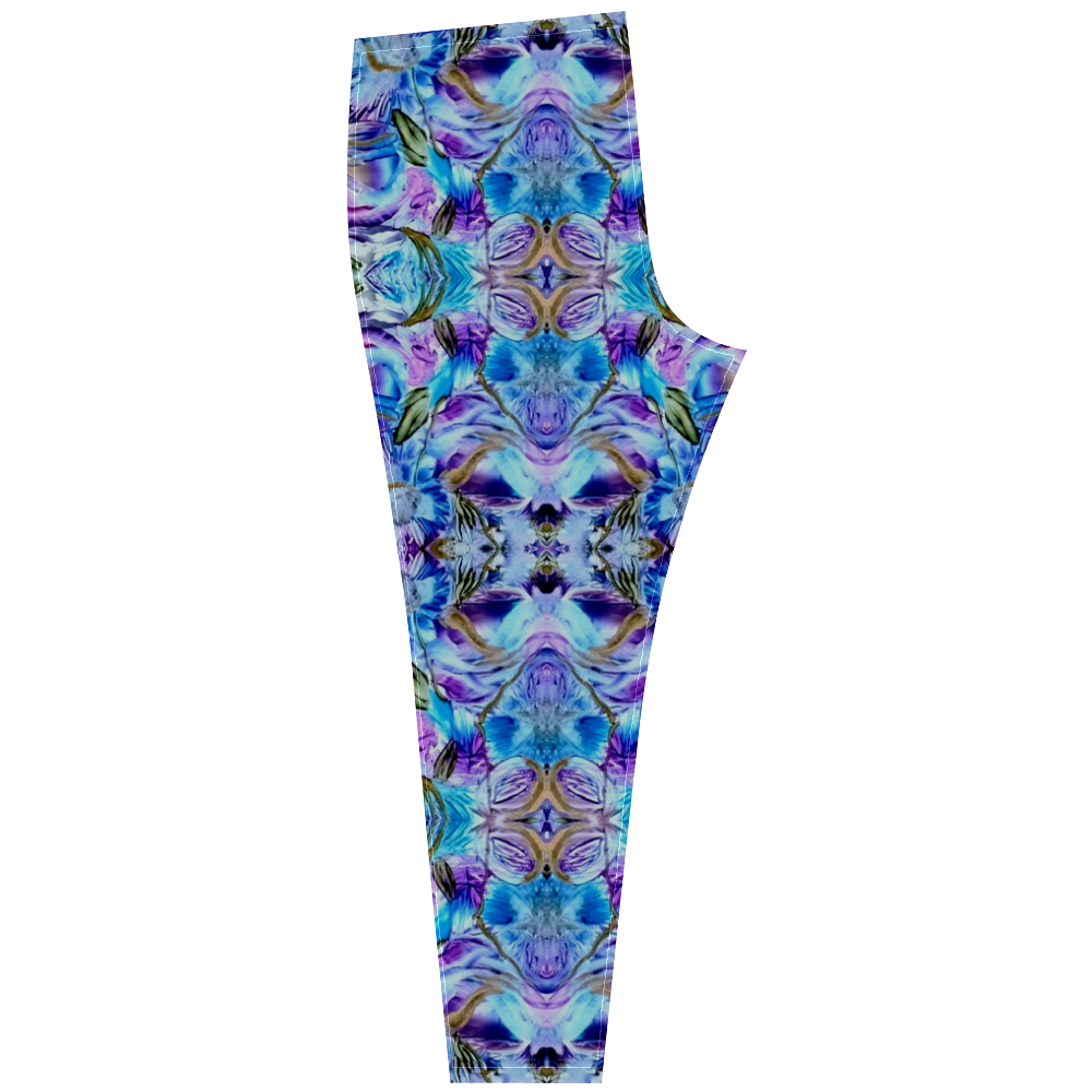 Elegant Turquoise Blue Flower Pattern Cassandra Women's Leggings (Model L01)
